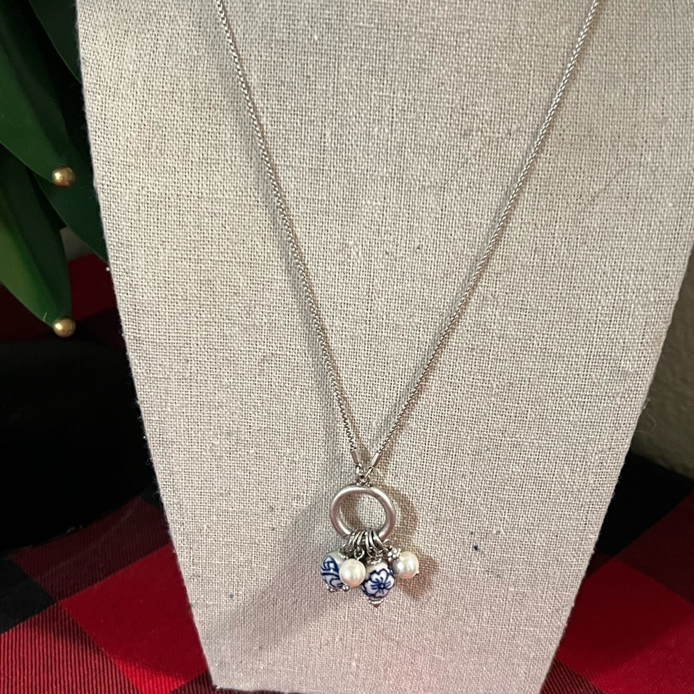 Patricia Nash Silver Necklace with Blue and Cream Charms #PNNK